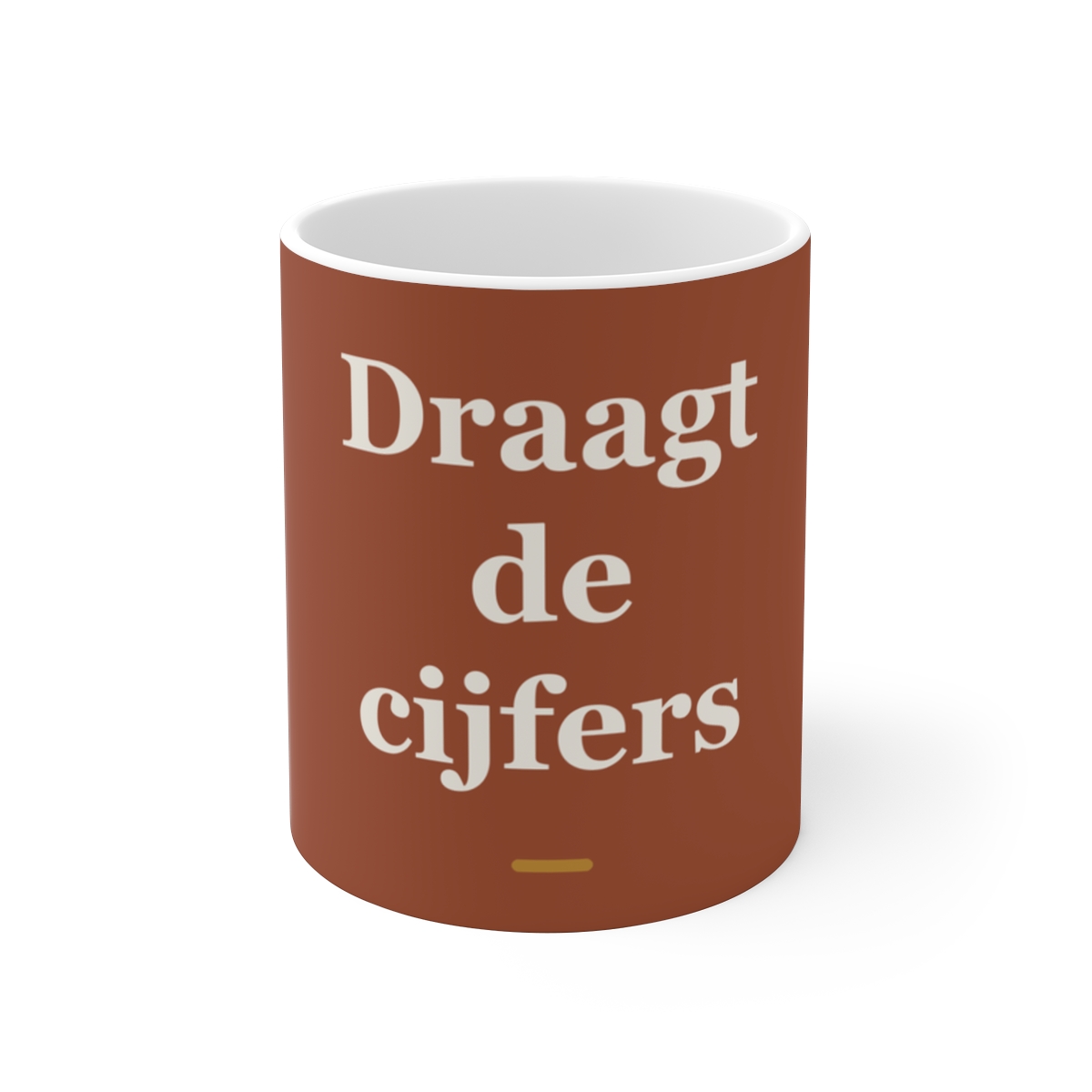 Mok met tekst “Draagt de cijfers” — cadeau voor een accountant