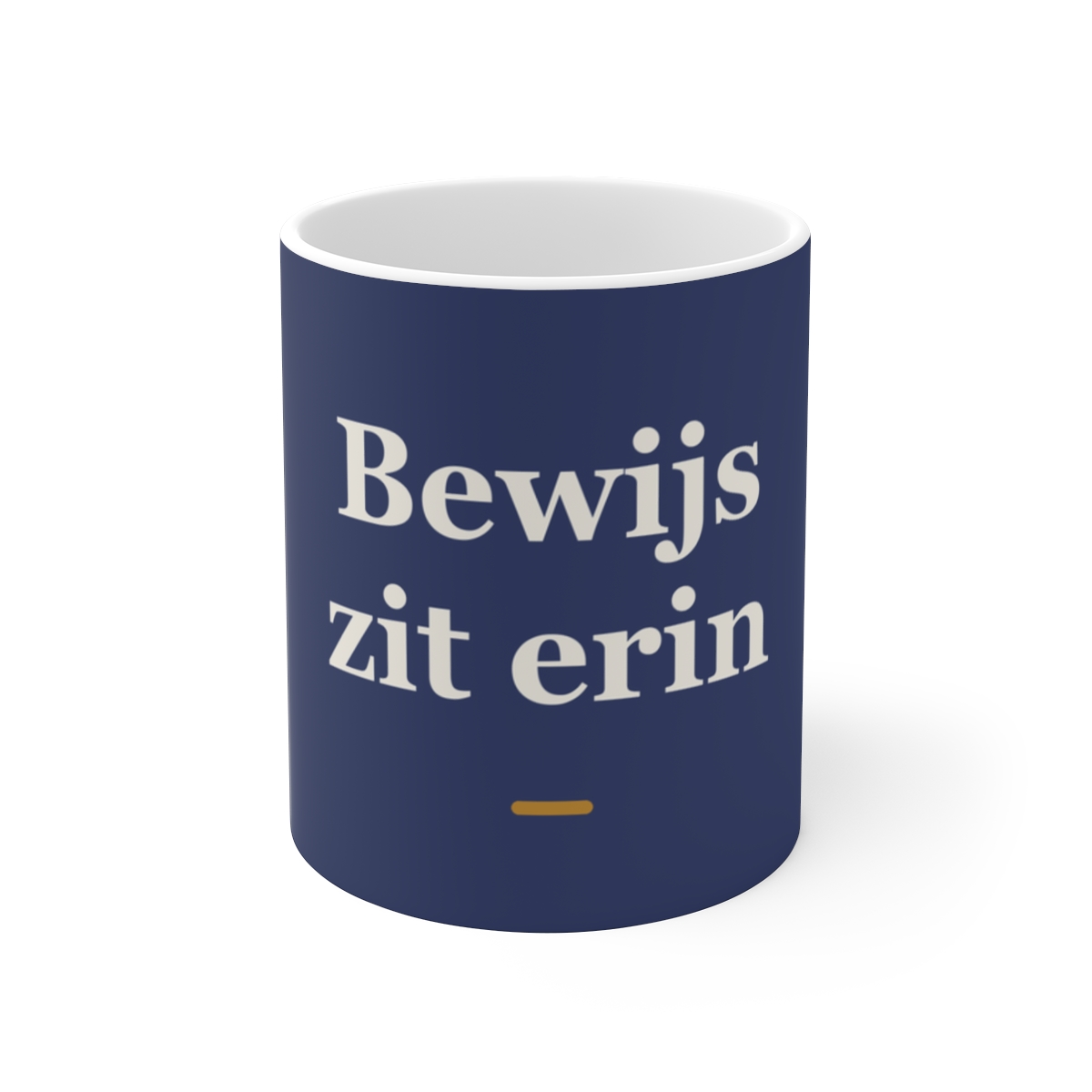 Mok met tekst “Bewijs zit erin” — cadeau voor een advocaat