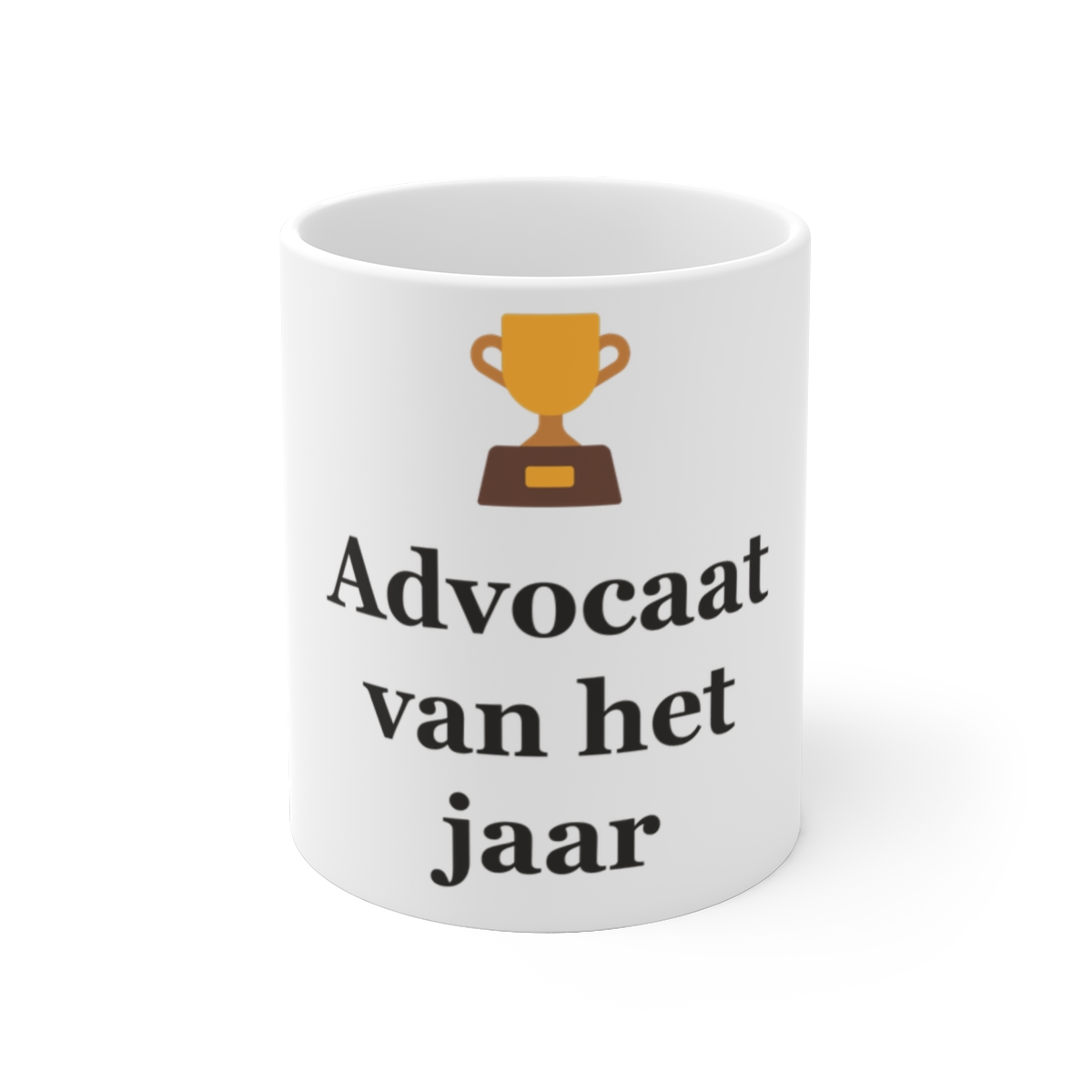 Mok met tekst “Advocaat van het jaar” — cadeau voor een advocaat