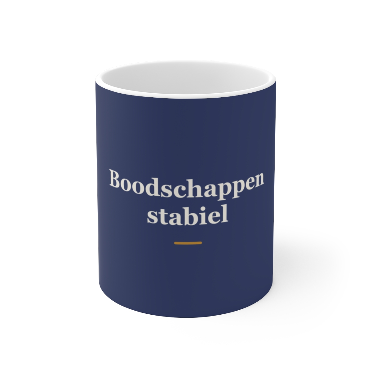 Mok met tekst “Boodschappen stabiel” — cadeau voor een ambulancebroeder