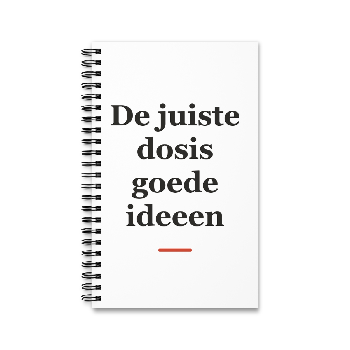 Notitieboek met tekst “De juiste dosis goede ideeen” — cadeau voor een apotheker