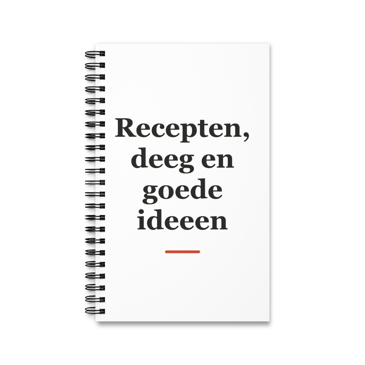 Notitieboek met tekst “Recepten, deeg en goede ideeen” — cadeau voor een bakker