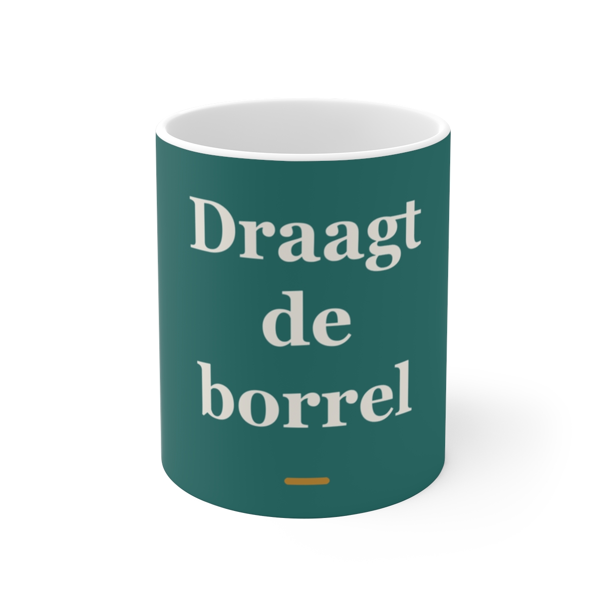 Mok met tekst “Draagt de borrel” — cadeau voor een barman