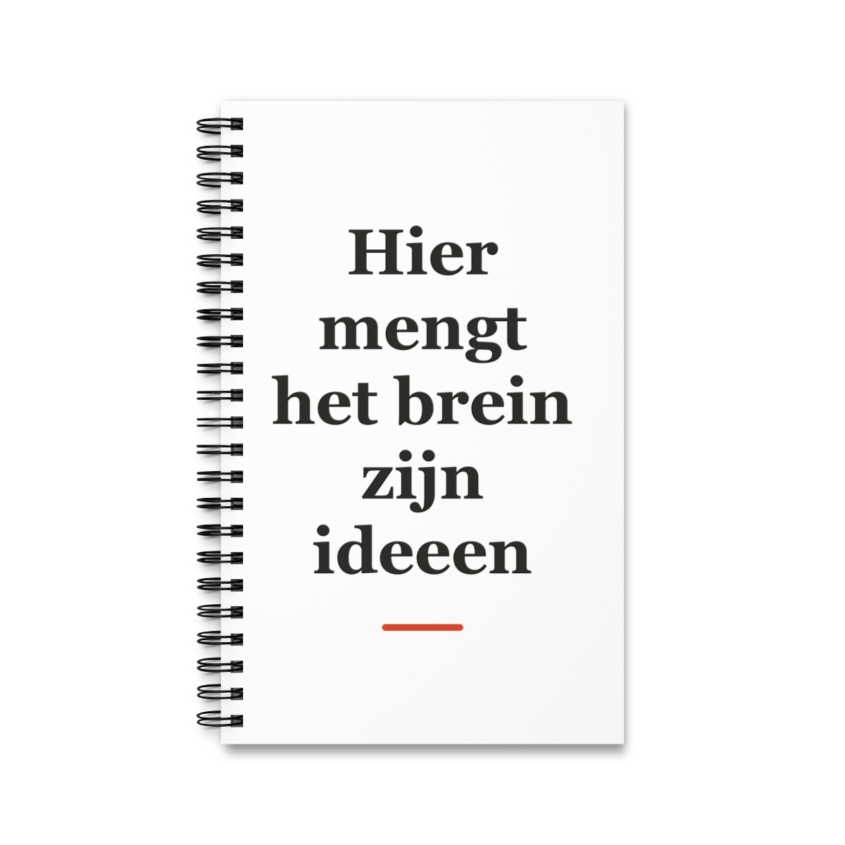 Notitieboek met tekst “Hier mengt het brein zijn ideeen” — cadeau voor een barman