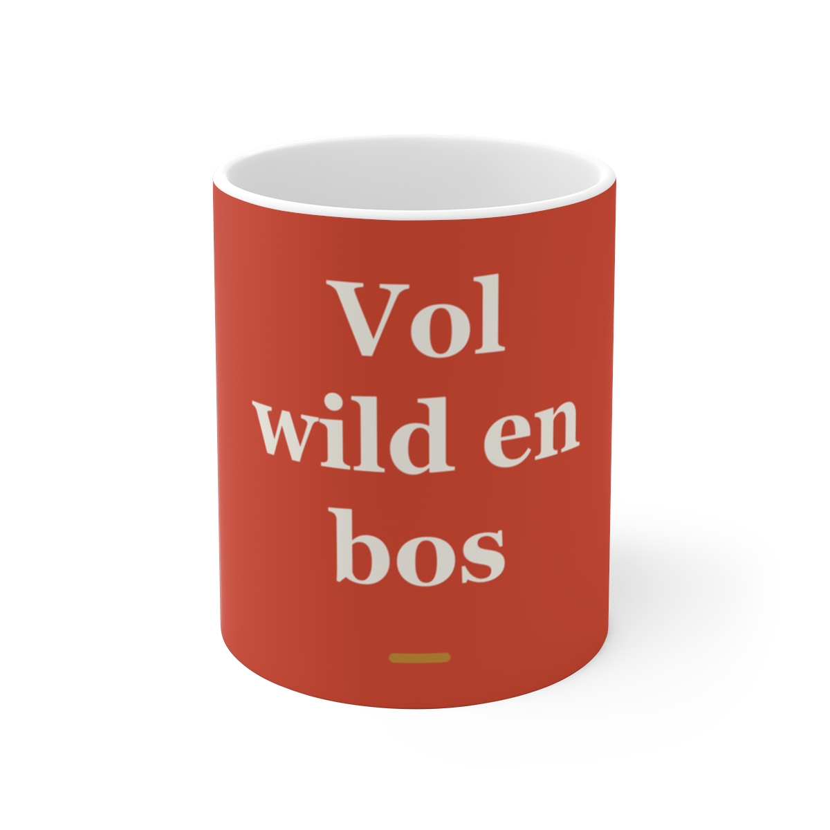 Mok met tekst “Vol wild en bos” — cadeau voor een boswachter