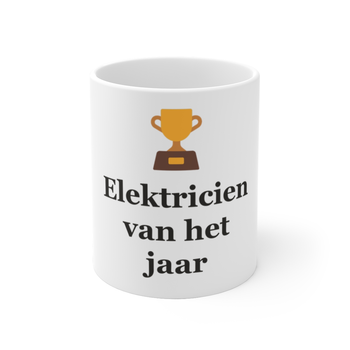 Mok met tekst “Elektricien van het jaar” — cadeau voor een elektricien