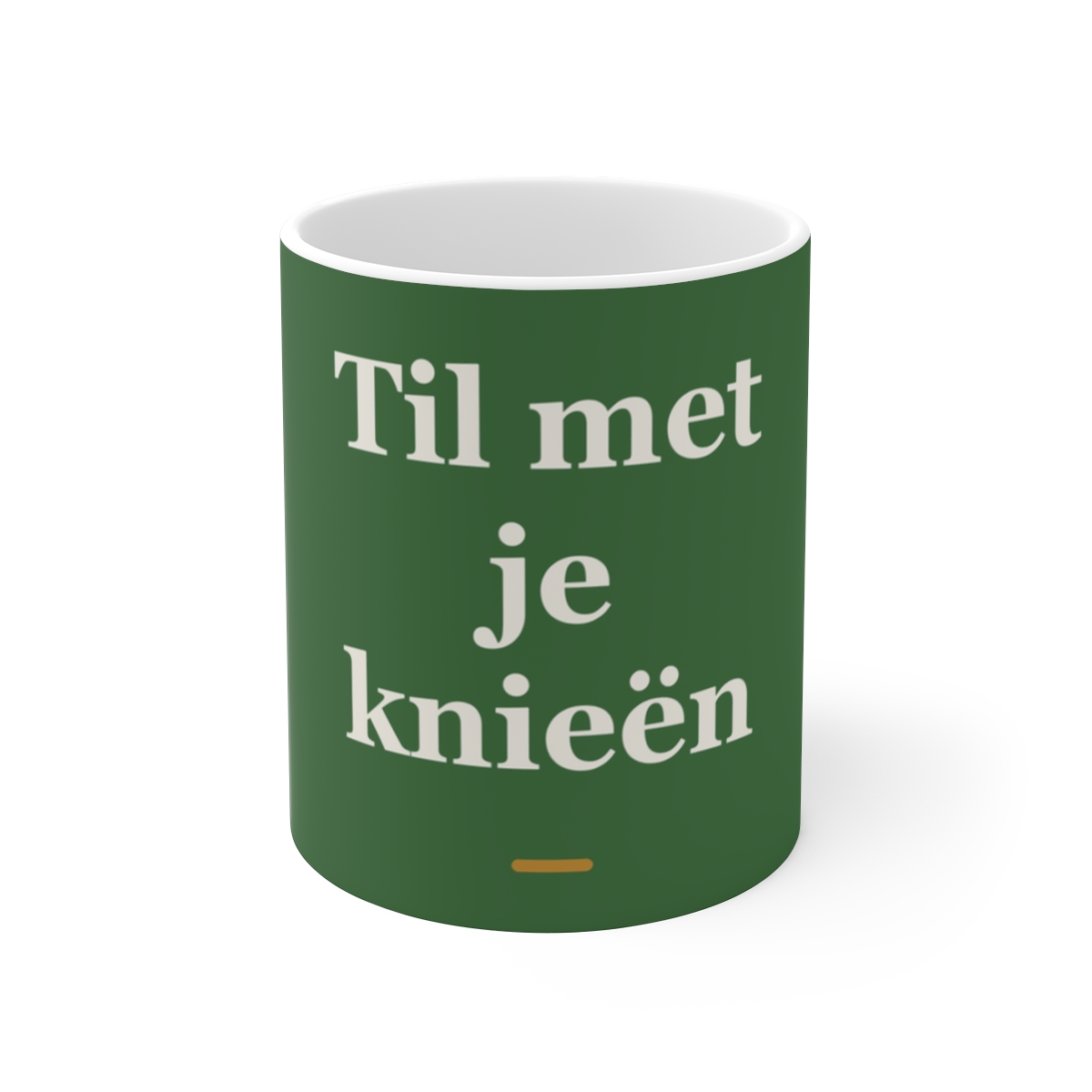 Mok met tekst “Til met je knieën” — cadeau voor een fysiotherapeut