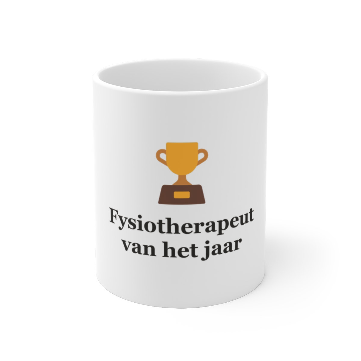 Mok met tekst “Fysiotherapeut van het jaar” — cadeau voor een fysiotherapeut