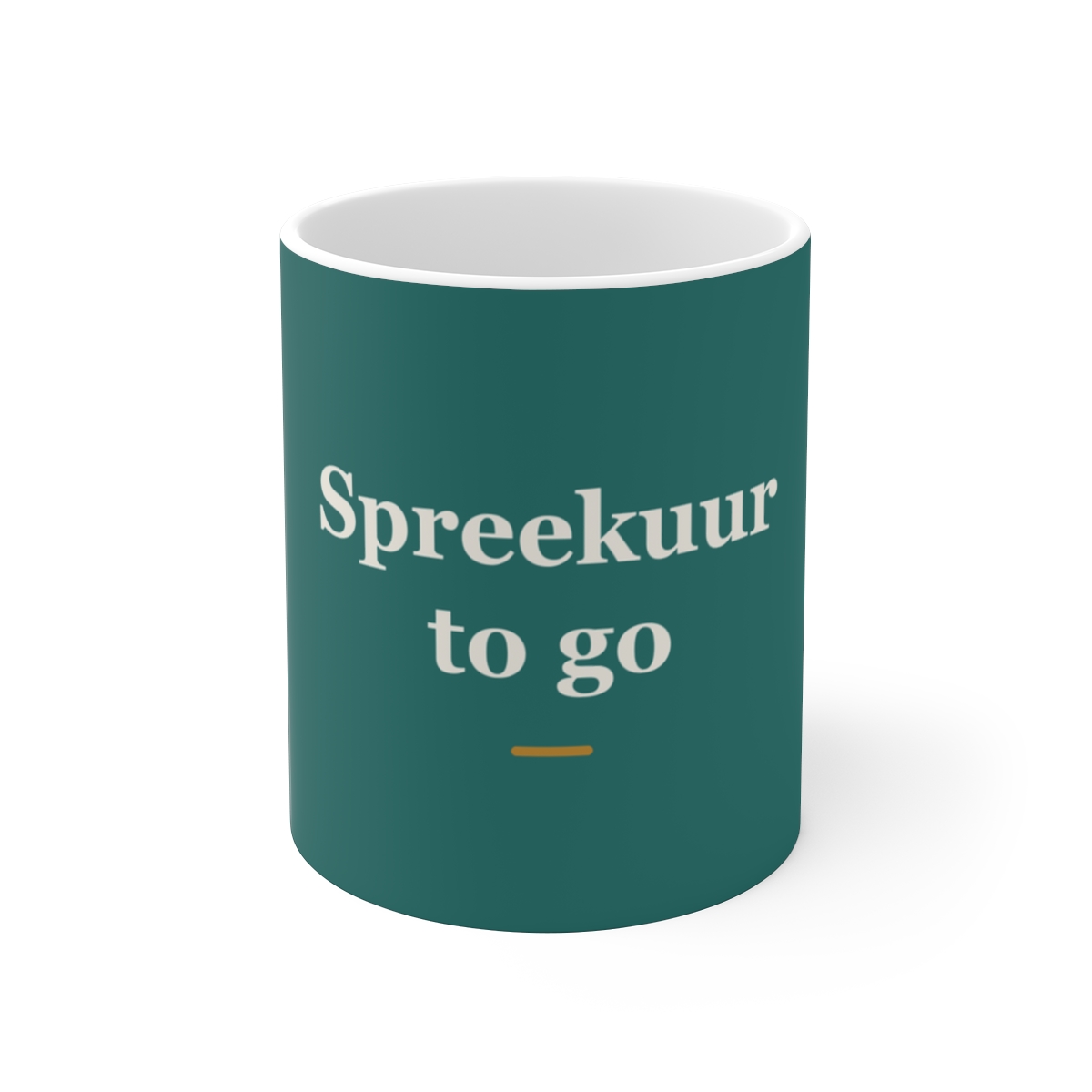 Mok met tekst “Spreekuur to go” — cadeau voor een huisarts