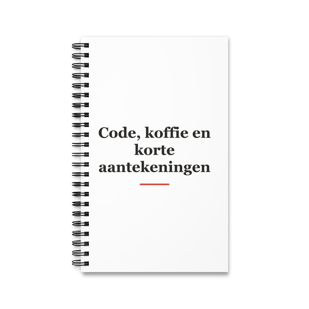 Notitieboek met tekst “Code, koffie en korte aantekeningen” — cadeau voor een ICT'er