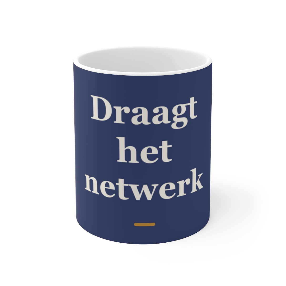 Mok met tekst “Draagt het netwerk” — cadeau voor een ICT'er