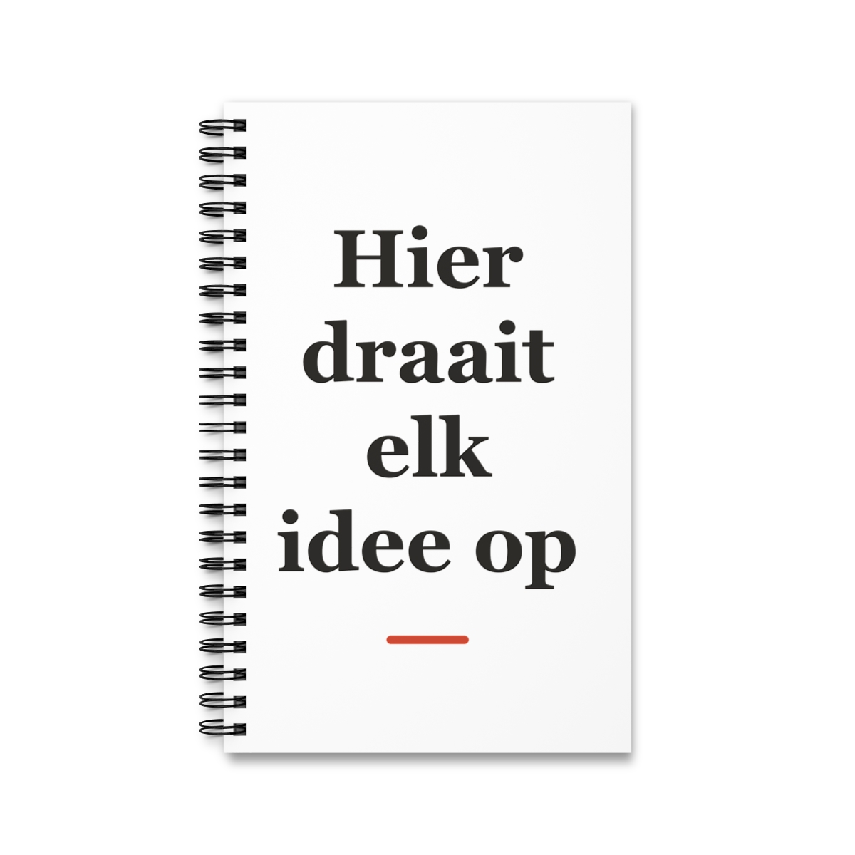 Notitieboek met tekst “Hier draait elk idee op” — cadeau voor een ICT'er