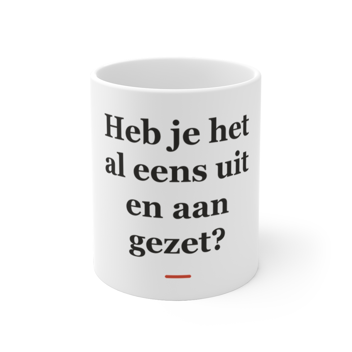 Mok met tekst “Heb je het al eens uit en aan gezet?” — cadeau voor een ICT'er