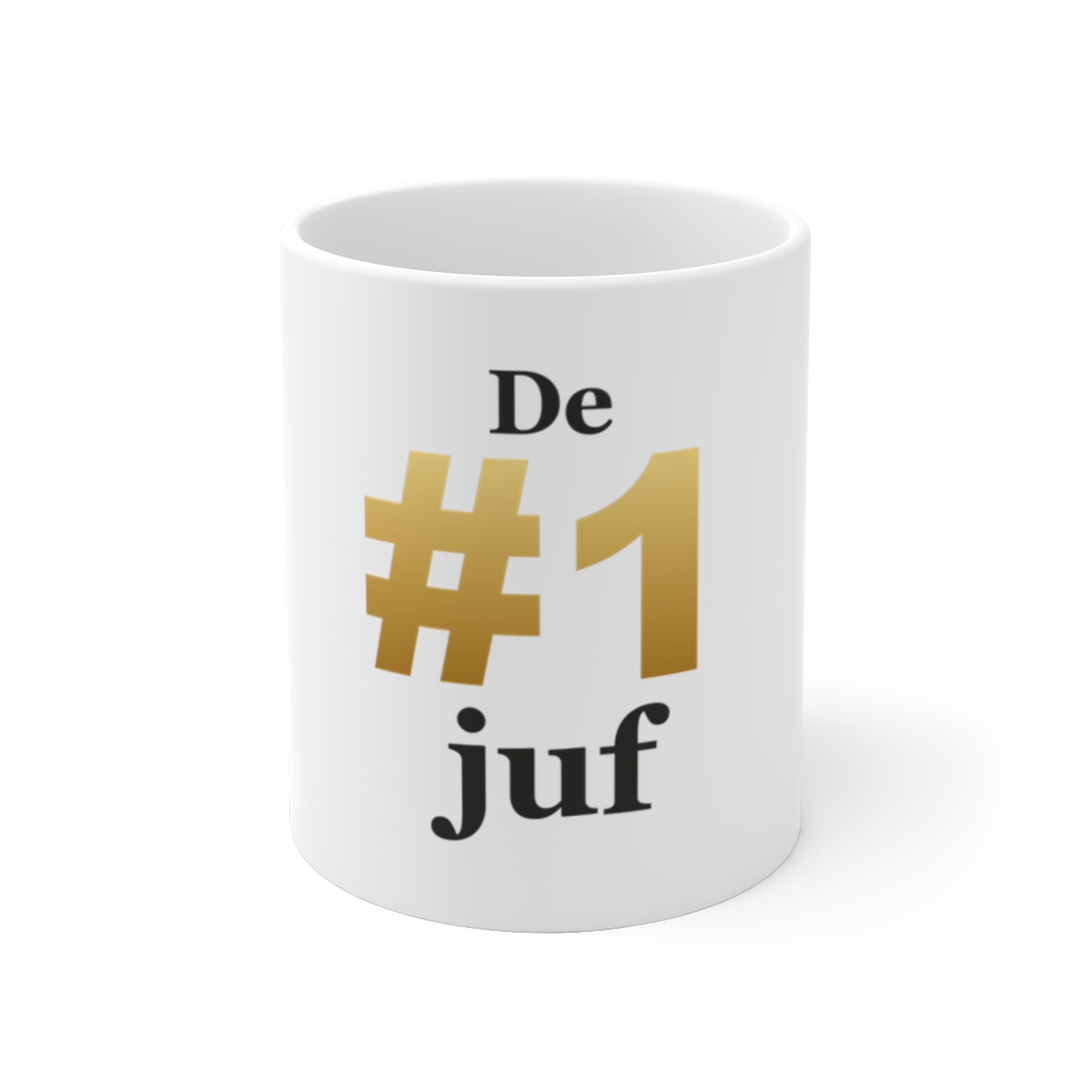 Mok met tekst “De #1 juf” — cadeau voor een juf
