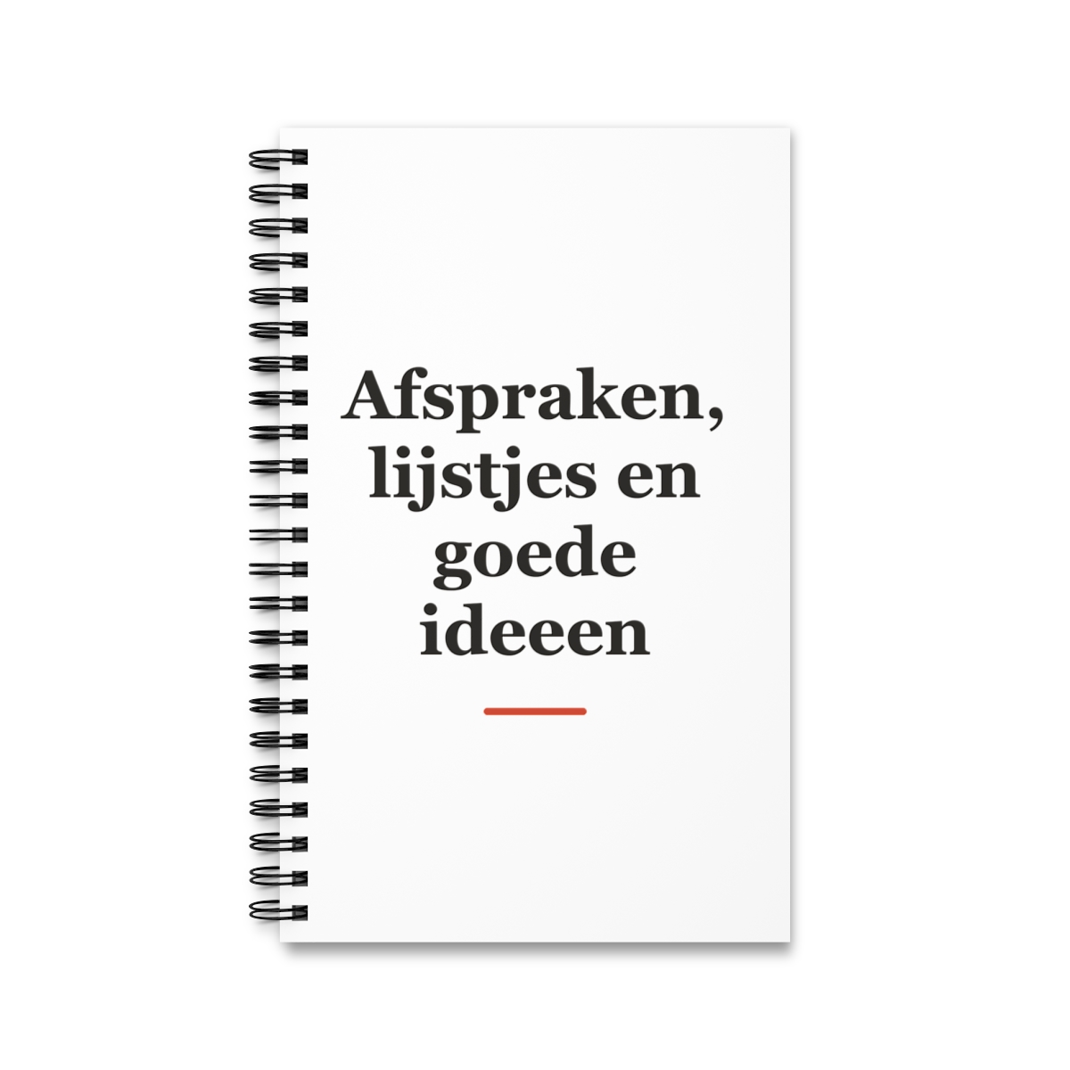 Notitieboek met tekst “Afspraken, lijstjes en goede ideeen” — cadeau voor een kapper