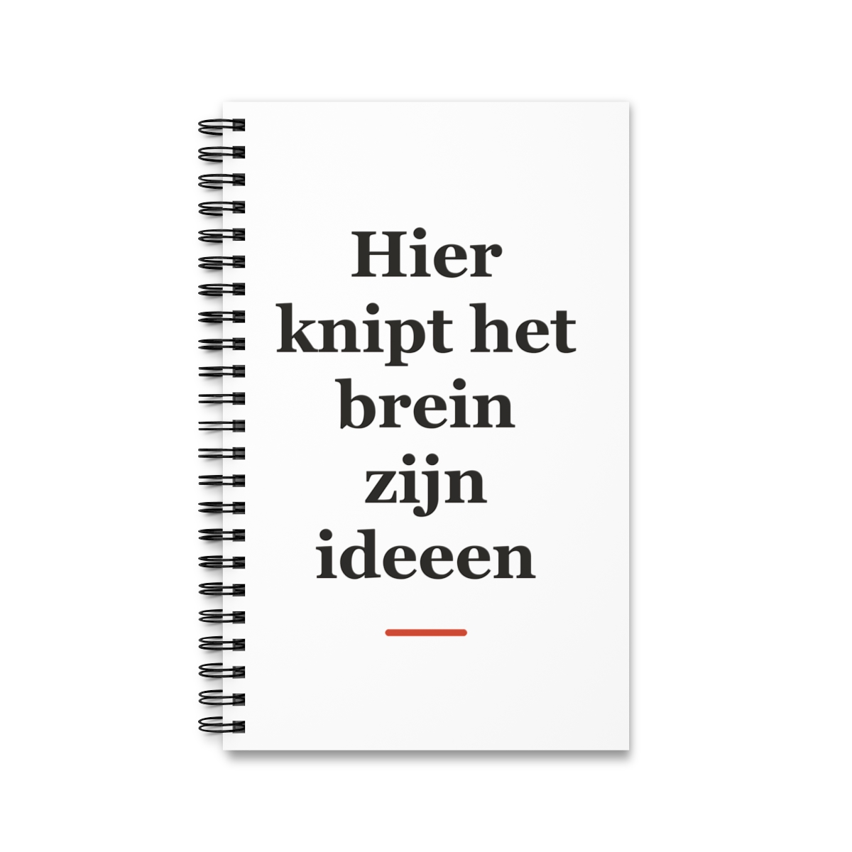 Notitieboek met tekst “Hier knipt het brein zijn ideeen” — cadeau voor een kapper