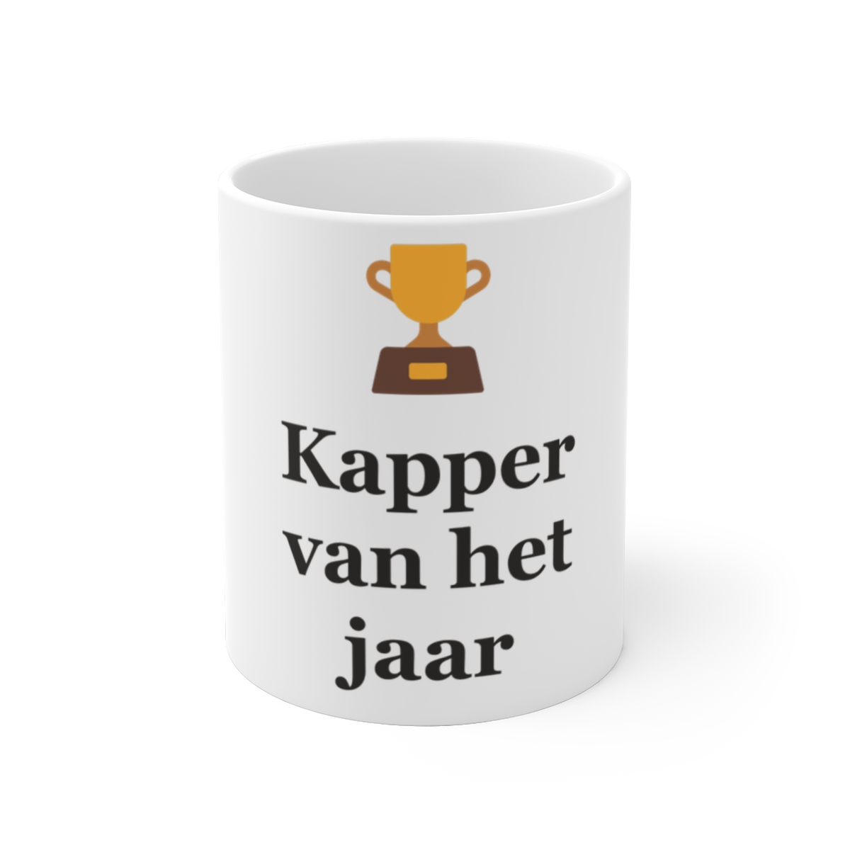 Mok met tekst “Kapper van het jaar” — cadeau voor een kapper