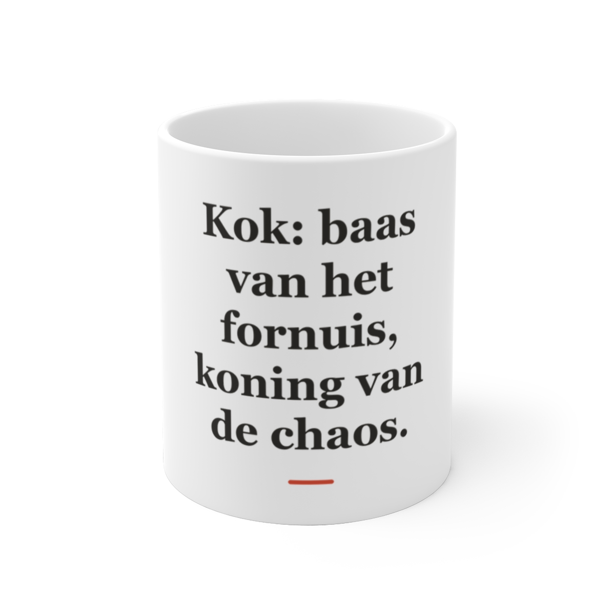 Mok met tekst “Kok: baas van het fornuis, koning van de chaos.” — cadeau voor een kok