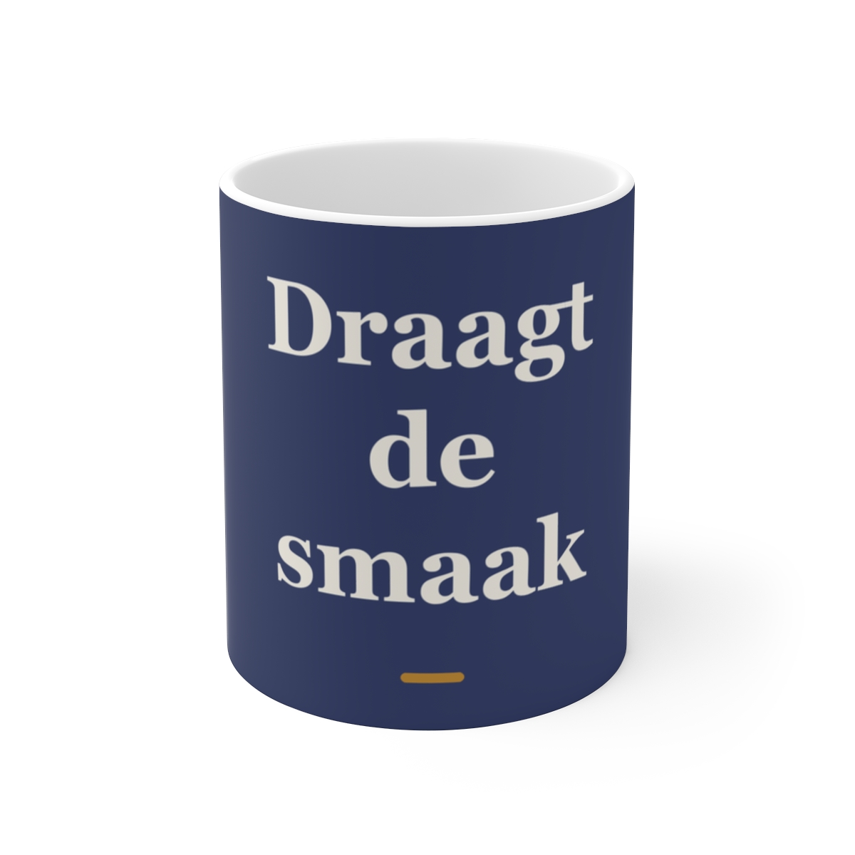 Mok met tekst “Draagt de smaak” — cadeau voor een kok