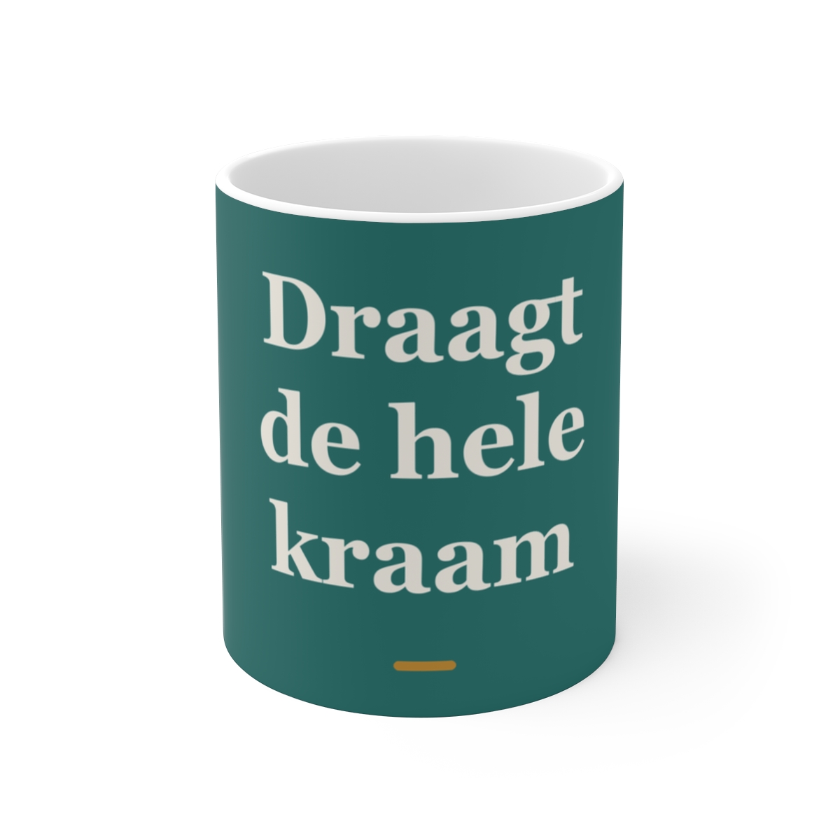 Mok met tekst “Draagt de hele kraam” — cadeau voor een kraamverzorgende