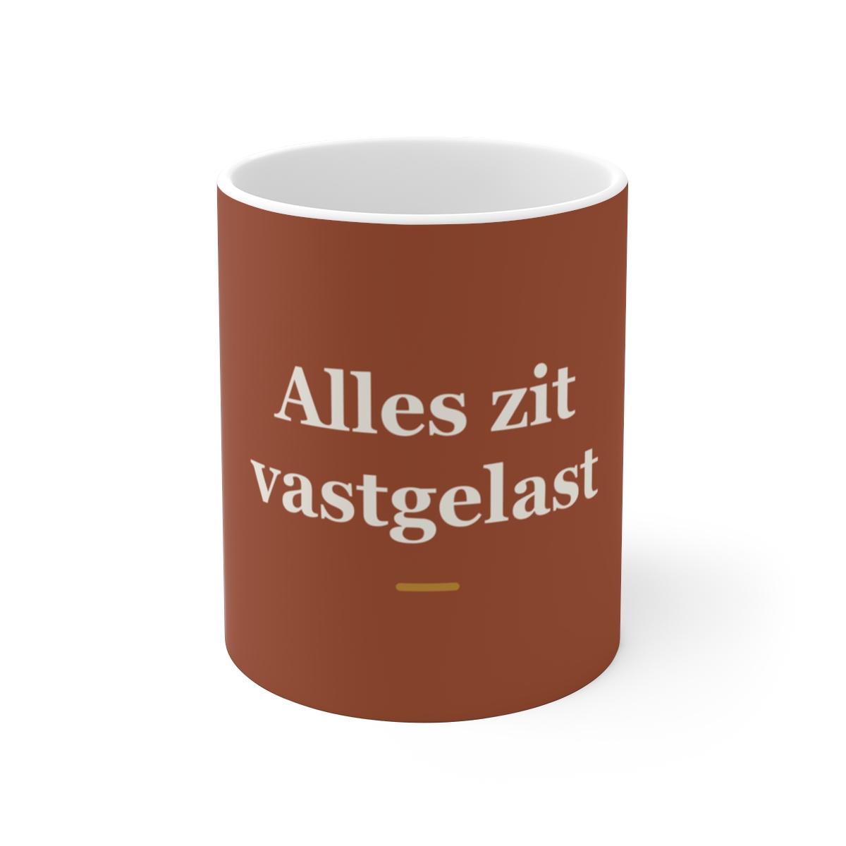 Mok met tekst “Alles zit vastgelast” — cadeau voor een lasser
