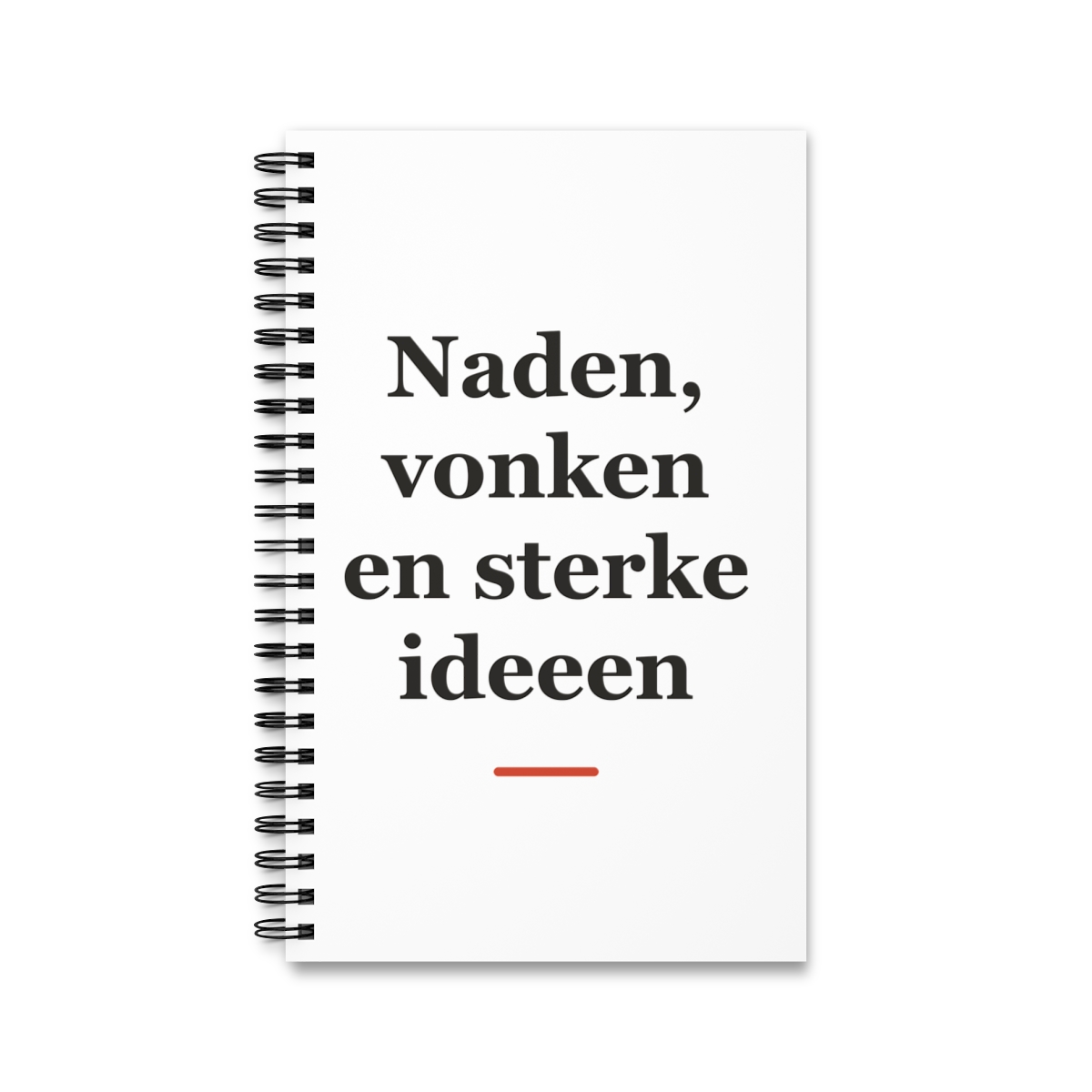 Notitieboek met tekst “Naden, vonken en sterke ideeen” — cadeau voor een lasser