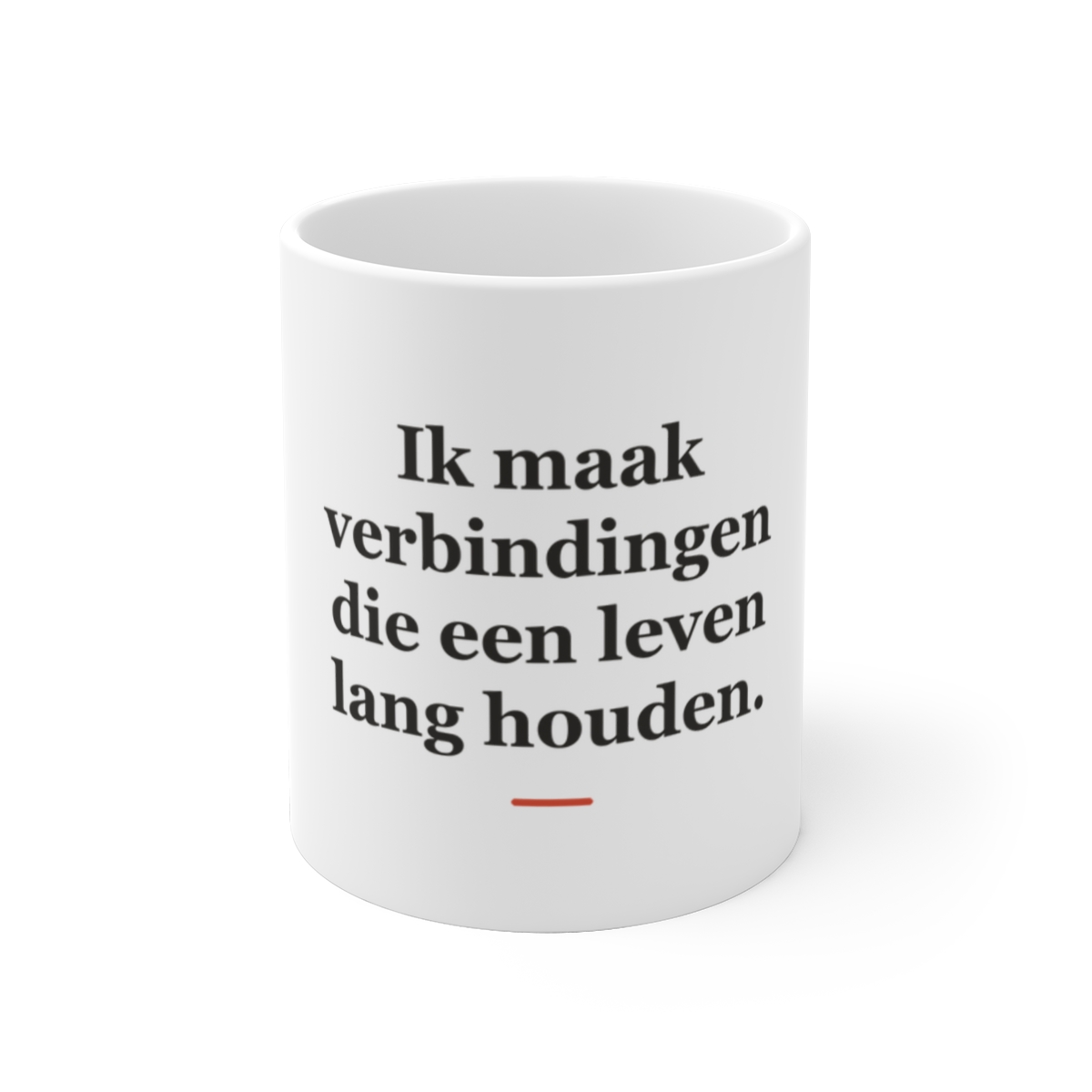 Mok met tekst “Ik maak verbindingen die een leven lang houden.” — cadeau voor een lasser
