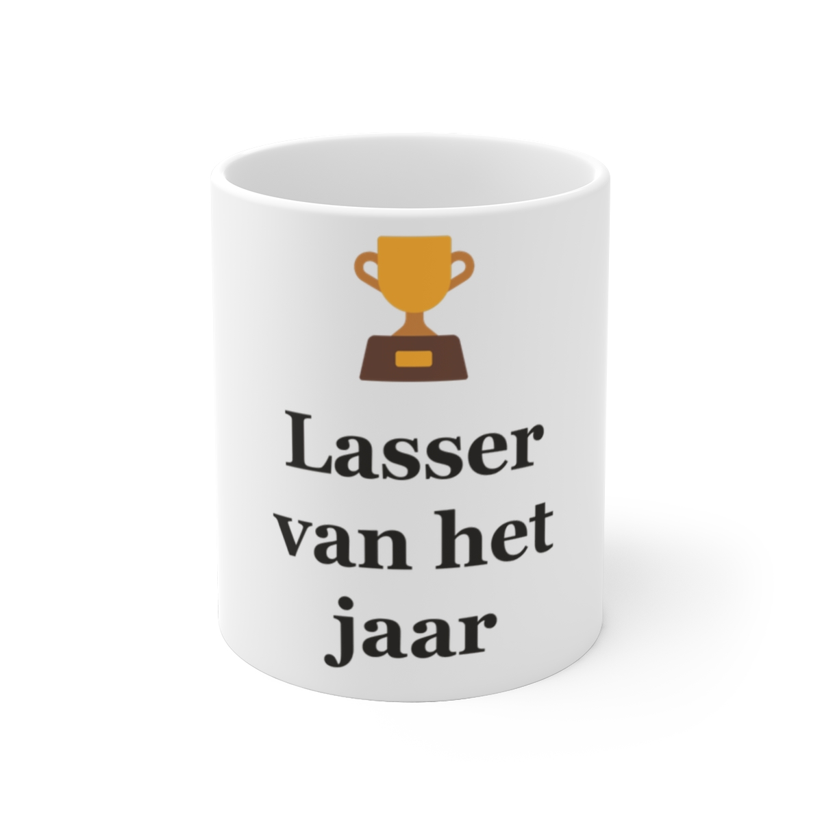 Mok met tekst “Lasser van het jaar” — cadeau voor een lasser