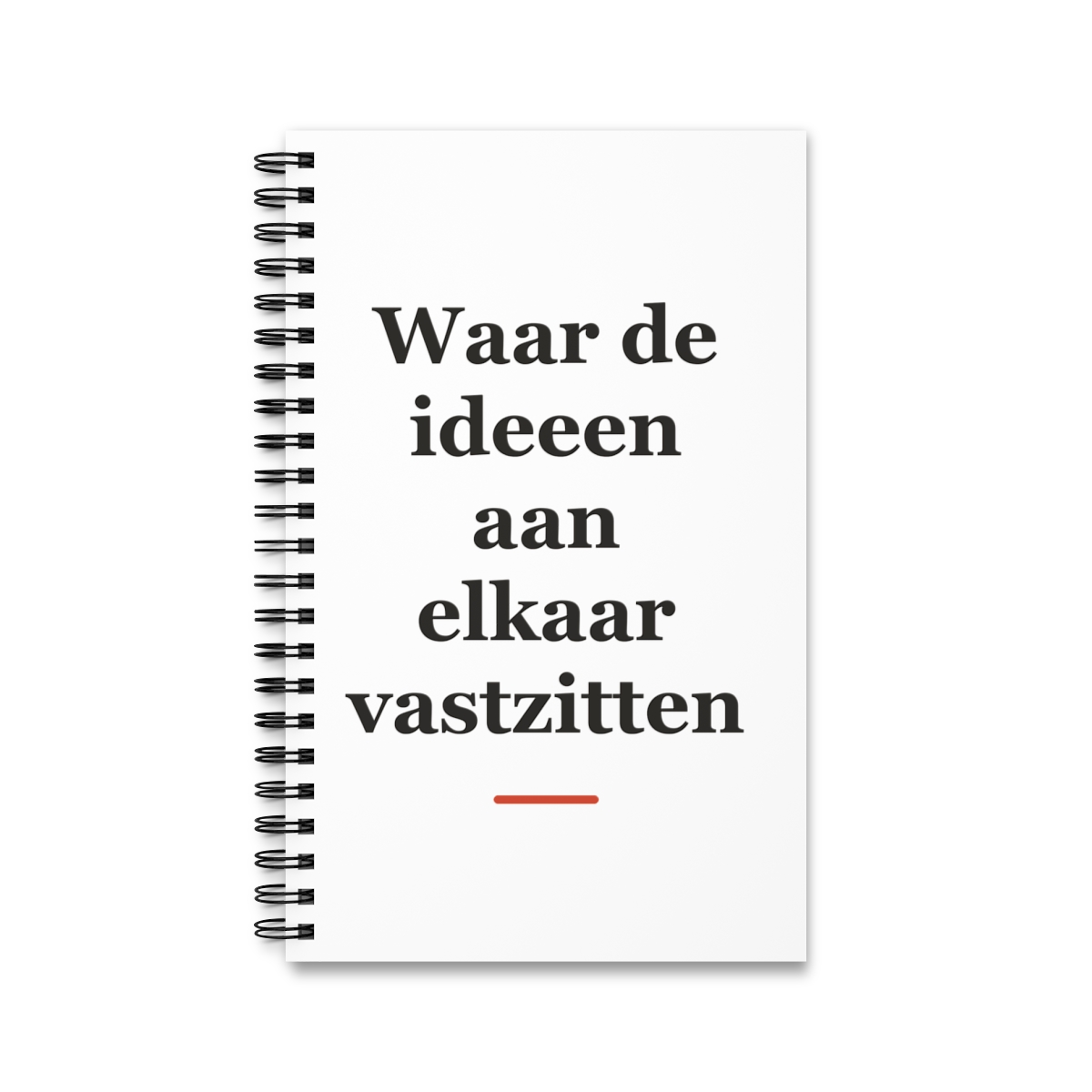 Notitieboek met tekst “Waar de ideeen aan elkaar vastzitten” — cadeau voor een lasser