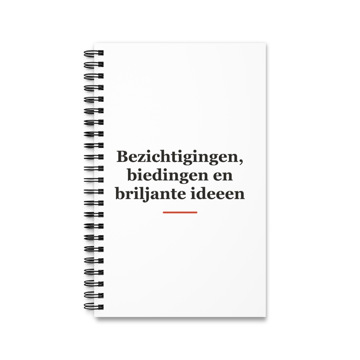 Notitieboek met tekst “Bezichtigingen, biedingen en briljante ideeen” — cadeau voor een makelaar