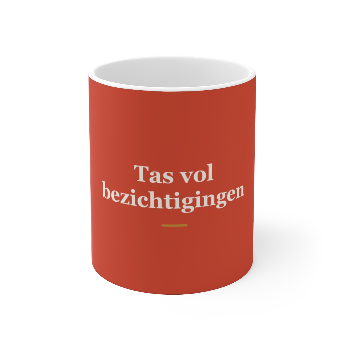 Mok met tekst “Tas vol bezichtigingen” — cadeau voor een makelaar
