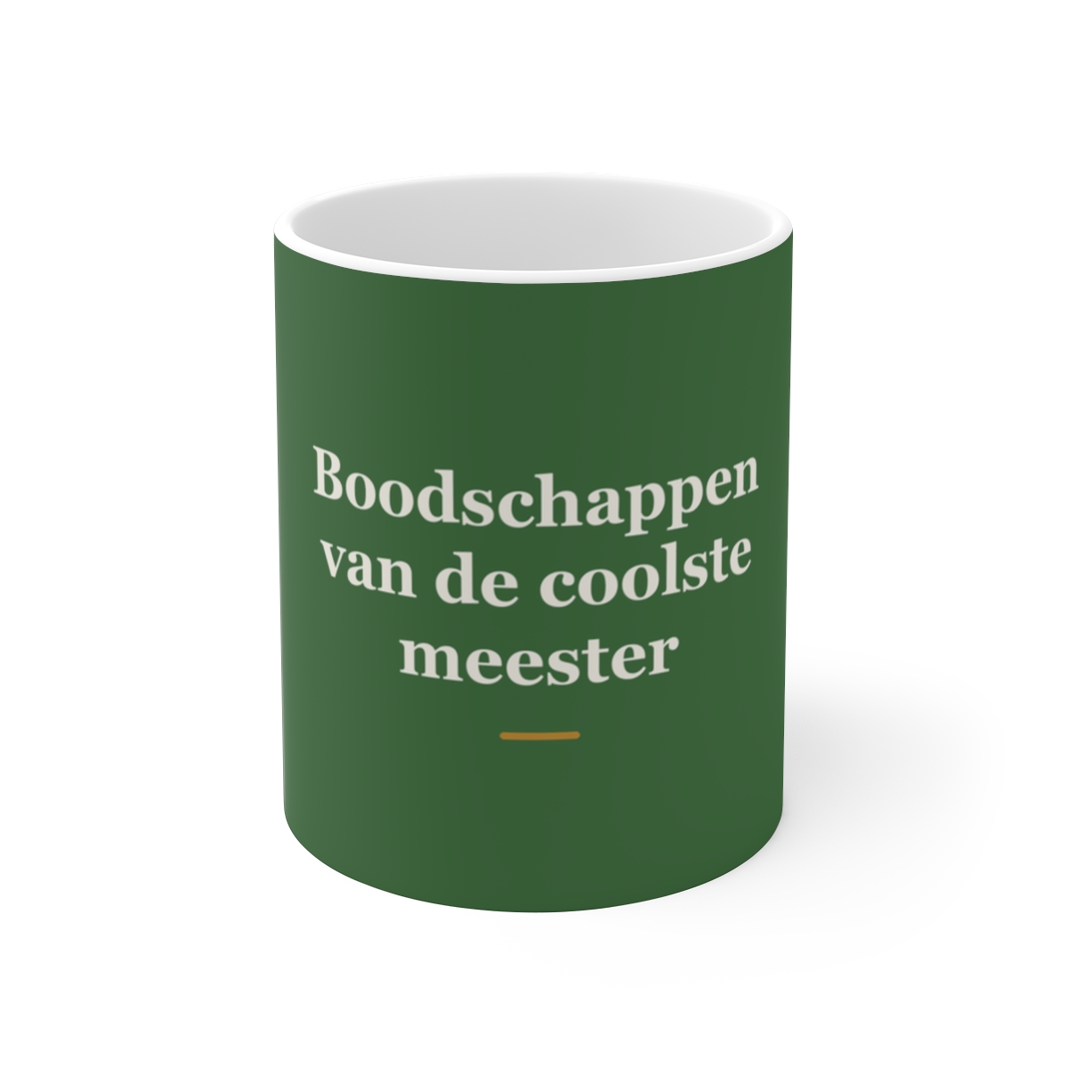 Mok met tekst “Boodschappen van de coolste meester” — cadeau voor een meester