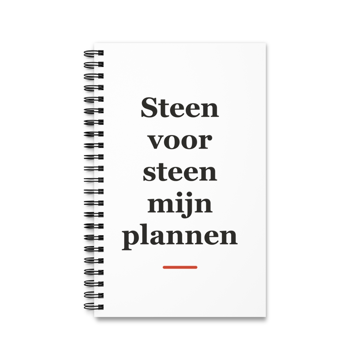Notitieboek met tekst “Steen voor steen mijn plannen” — cadeau voor een metselaar