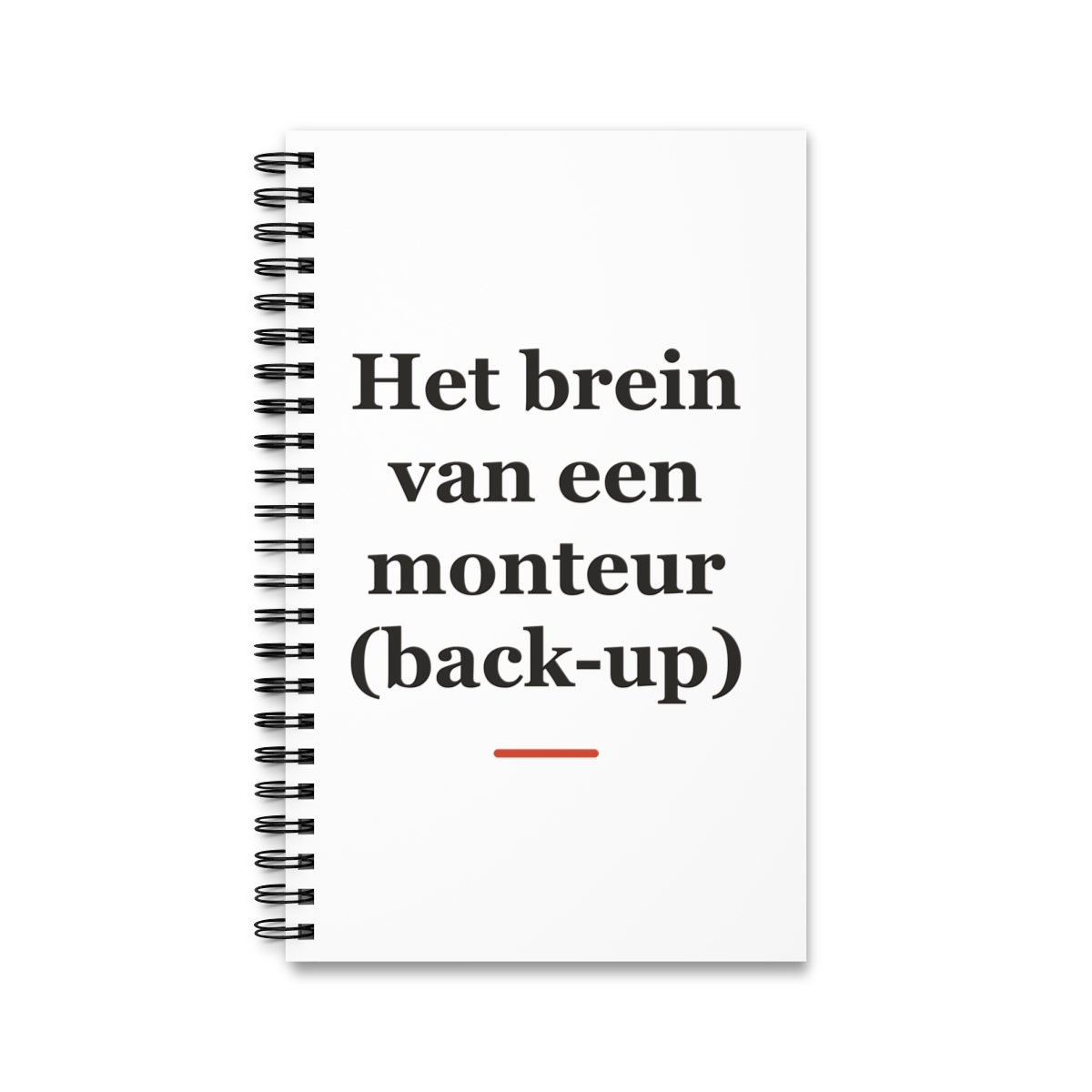 Notitieboek met tekst “Het brein van een monteur (back-up)” — cadeau voor een monteur