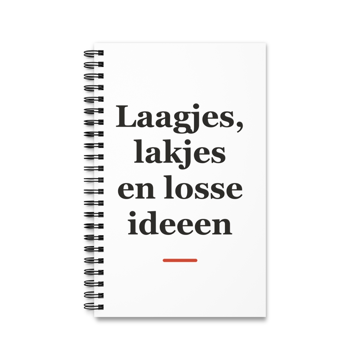 Notitieboek met tekst “Laagjes, lakjes en losse ideeen” — cadeau voor een nagelstyliste