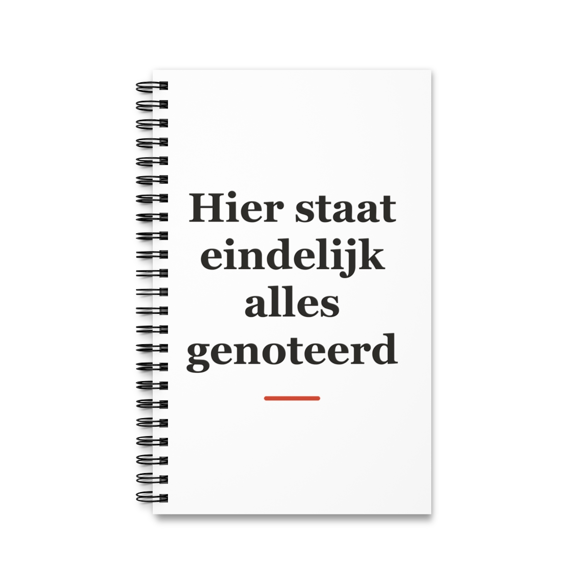 Notitieboek met tekst “Hier staat eindelijk alles genoteerd” — cadeau voor een ober