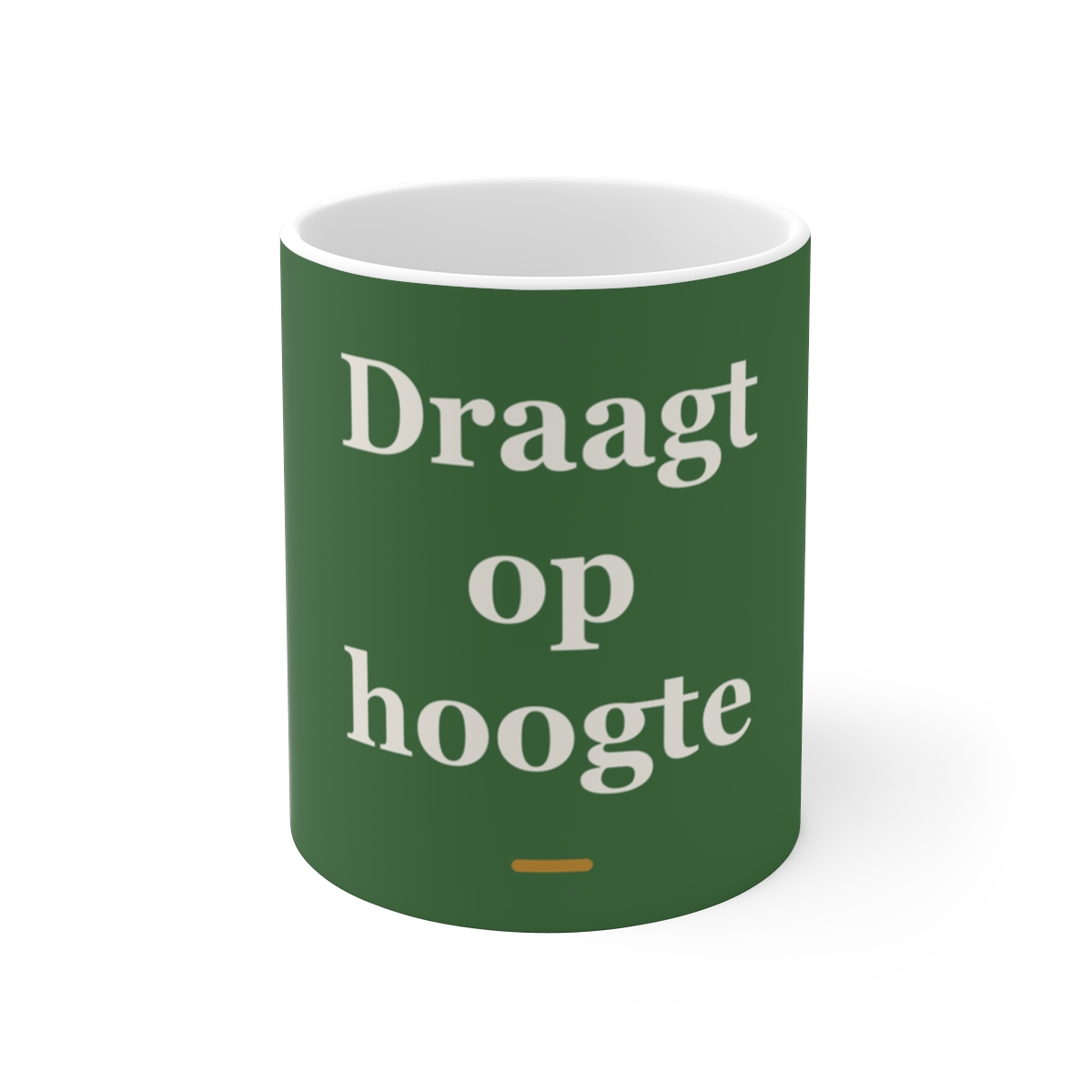 Mok met tekst “Draagt op hoogte” — cadeau voor een piloot