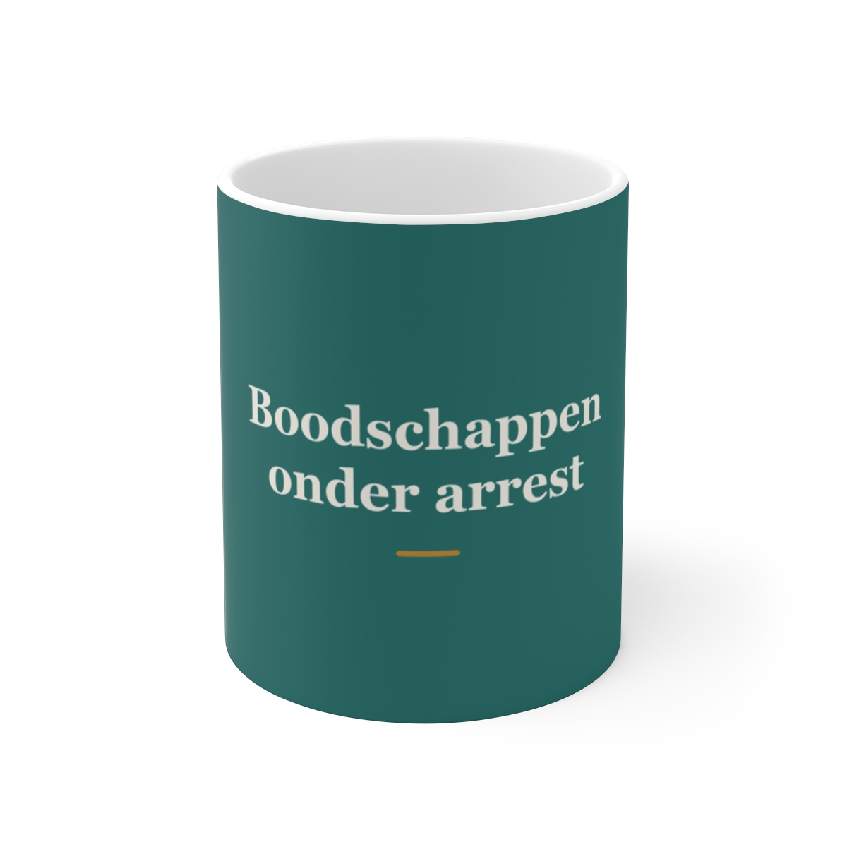 Mok met tekst “Boodschappen onder arrest” — cadeau voor een politieagent