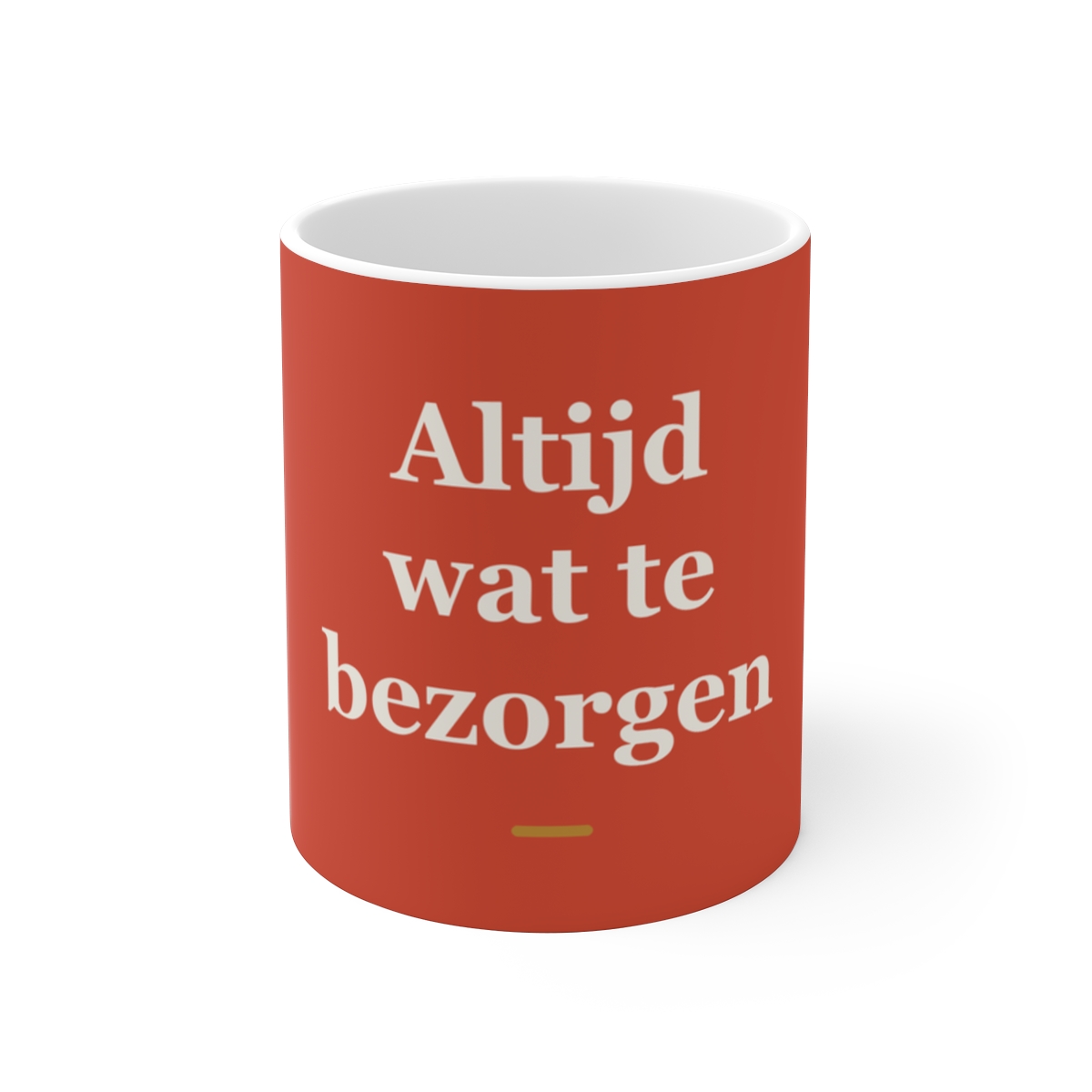 Mok met tekst “Altijd wat te bezorgen” — cadeau voor een postbode