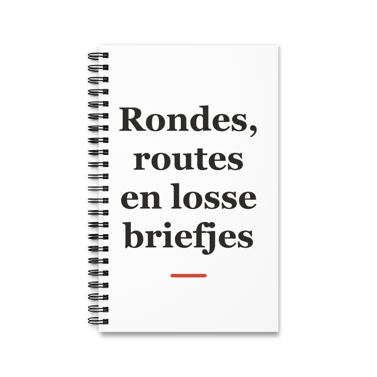Notitieboek met tekst “Rondes, routes en losse briefjes” — cadeau voor een postbode