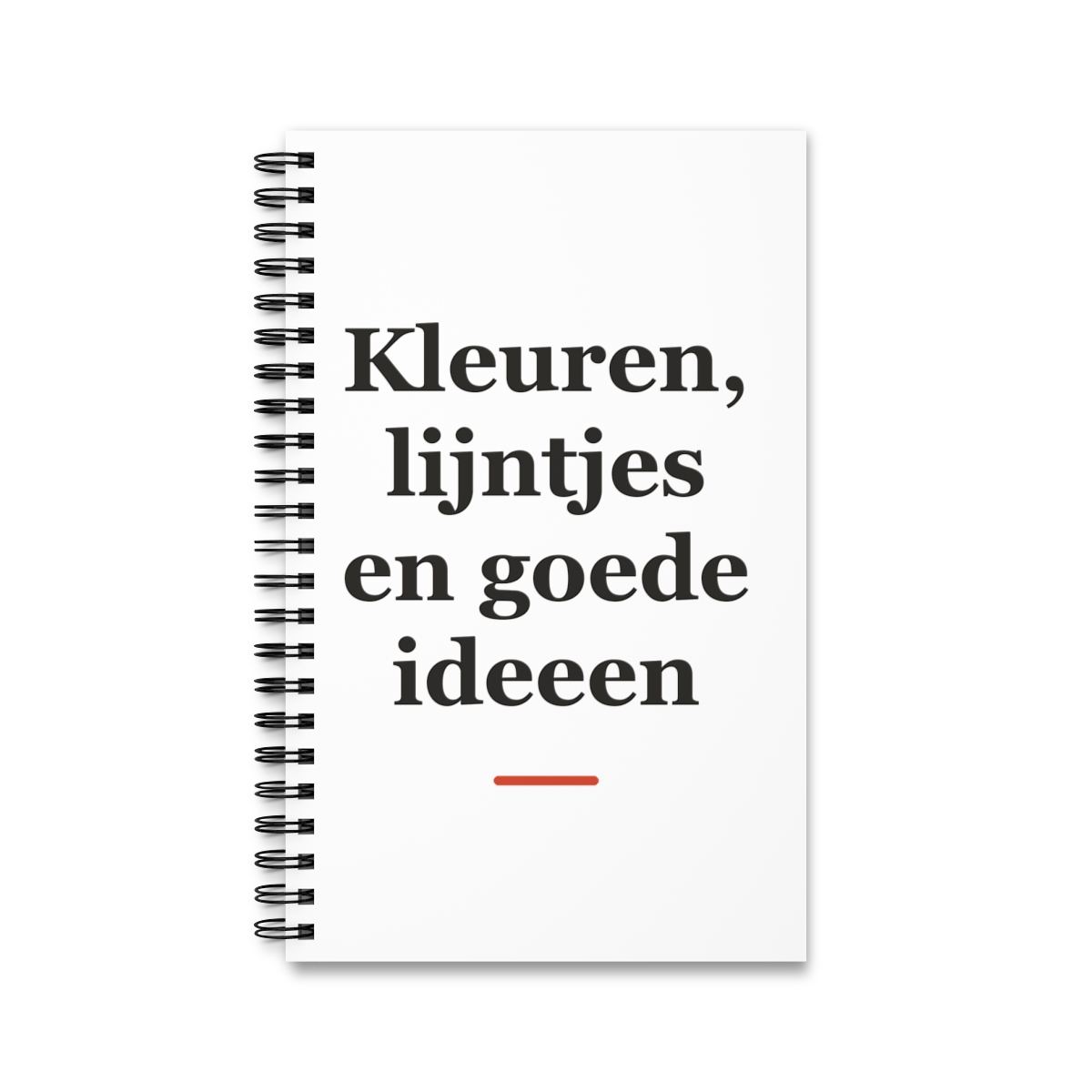 Notitieboek met tekst “Kleuren, lijntjes en goede ideeen” — cadeau voor een schilder