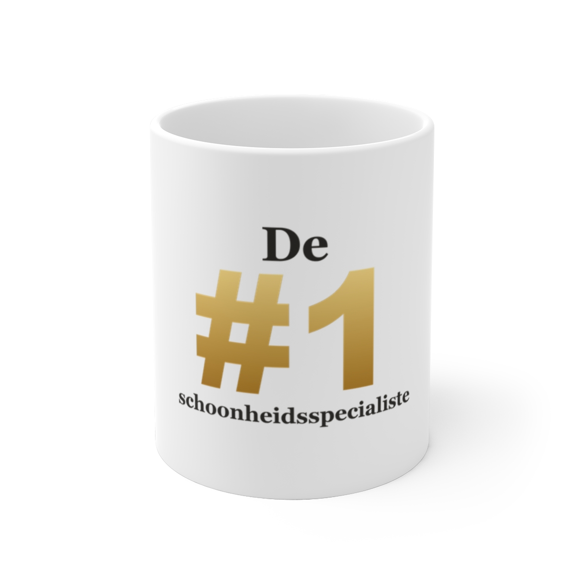 Mok met tekst “De #1 schoonheidsspecialiste” — cadeau voor een schoonheidsspecialiste