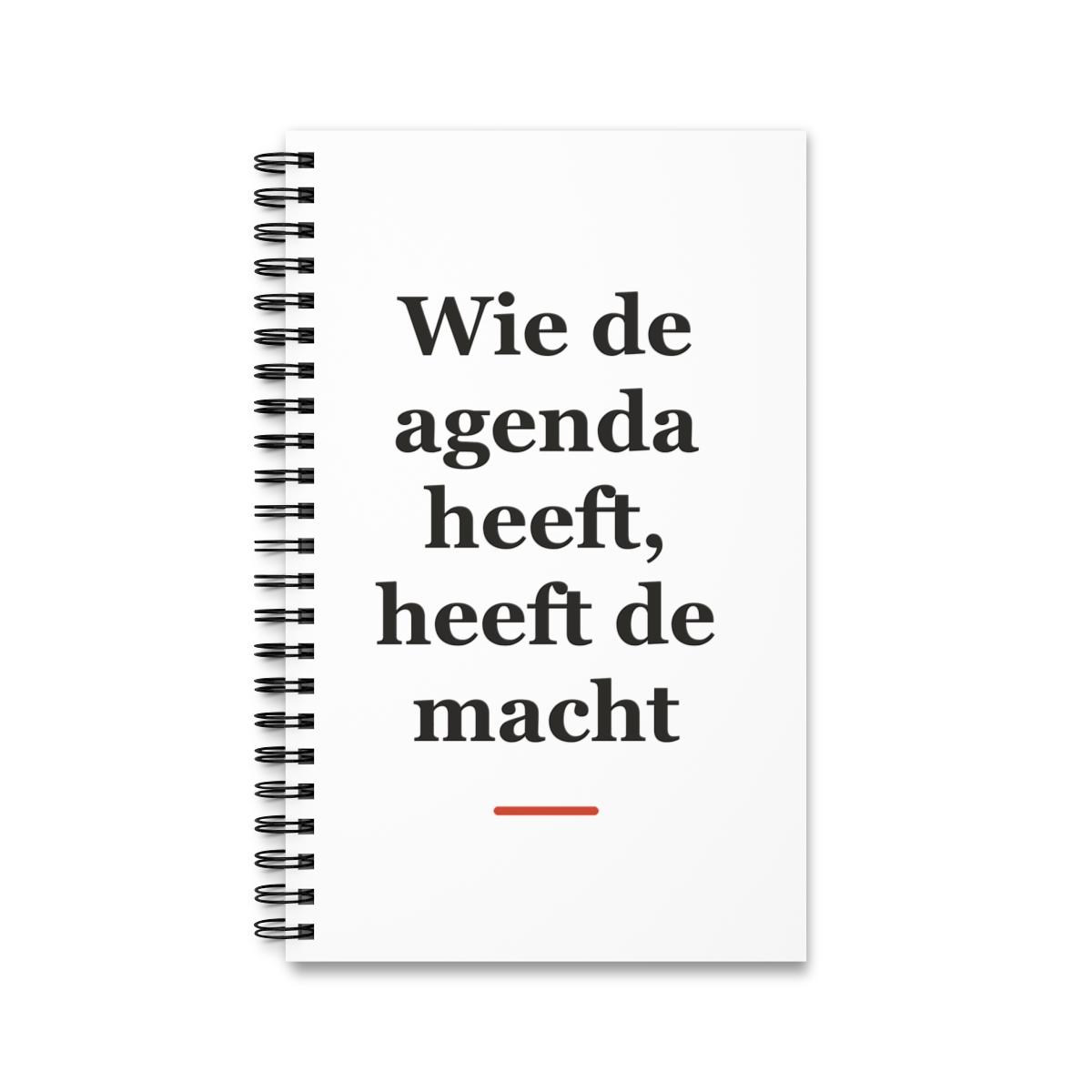 Notitieboek met tekst “Wie de agenda heeft, heeft de macht” — cadeau voor een secretaresse