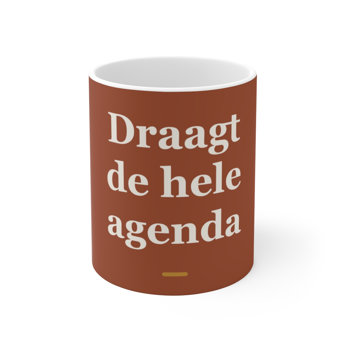 Mok met tekst “Draagt de hele agenda” — cadeau voor een secretaresse