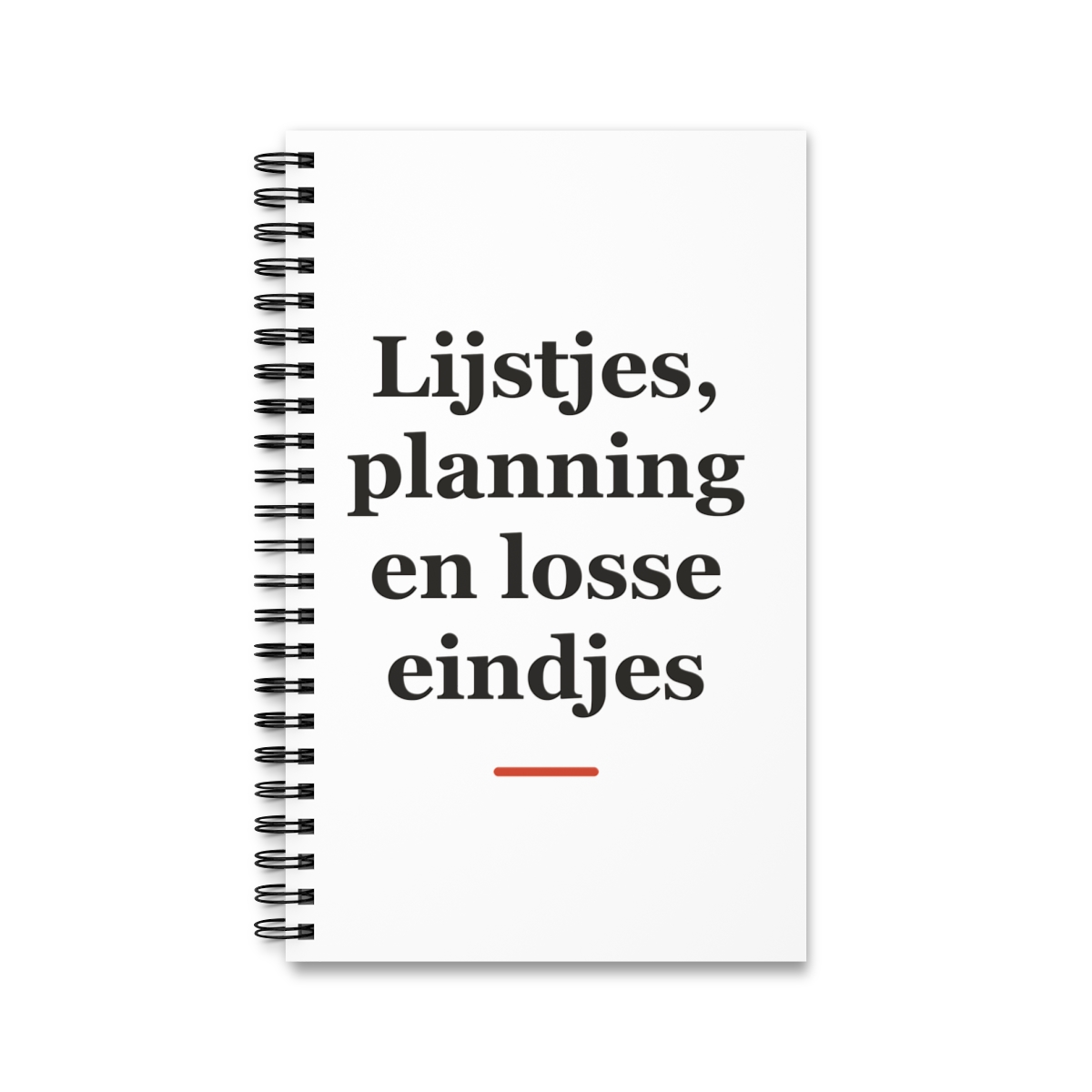 Notitieboek met tekst “Lijstjes, planning en losse eindjes” — cadeau voor een secretaresse