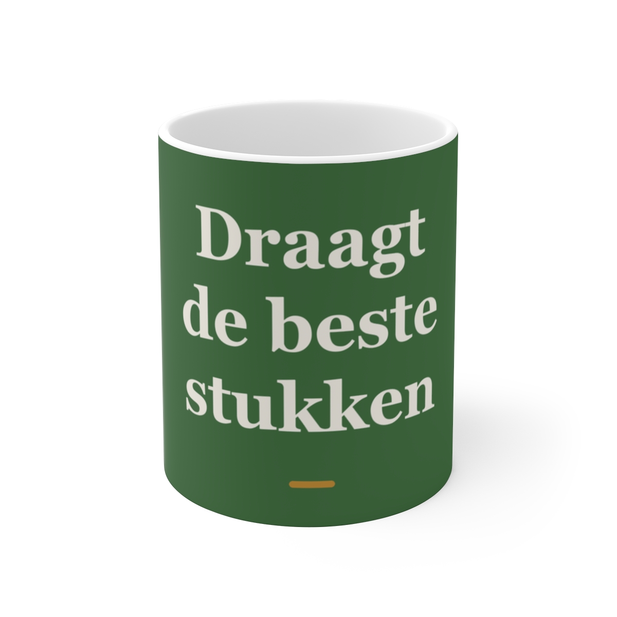 Mok met tekst “Draagt de beste stukken” — cadeau voor een slager