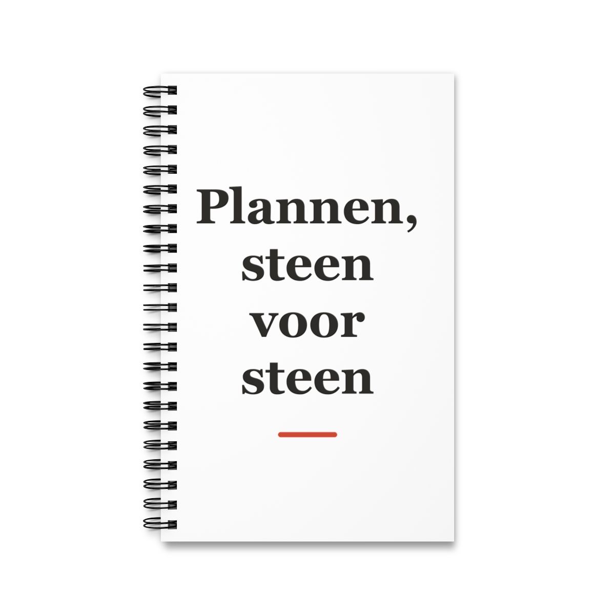 Notitieboek met tekst “Plannen, steen voor steen” — cadeau voor een stratenmaker