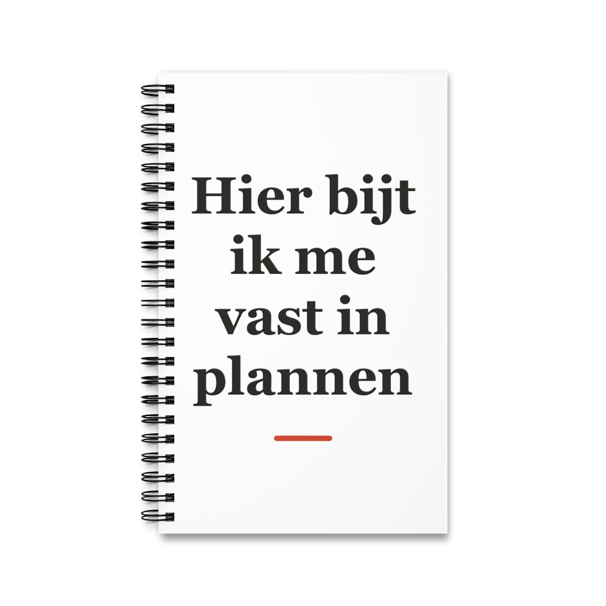 Notitieboek met tekst “Hier bijt ik me vast in plannen” — cadeau voor een tandarts