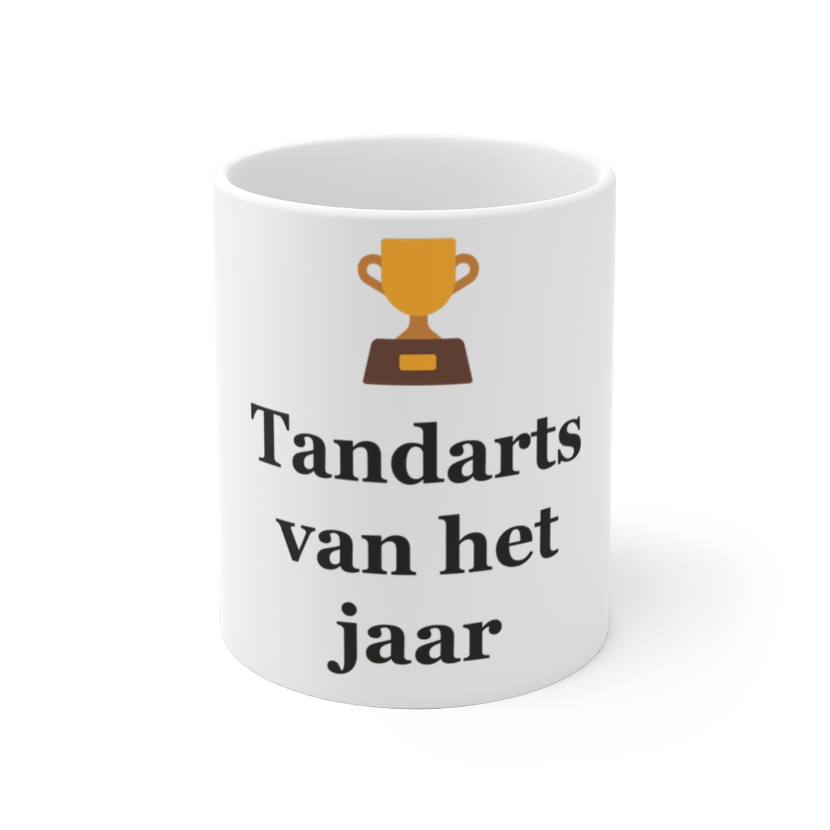 Mok met tekst “Tandarts van het jaar” — cadeau voor een tandarts