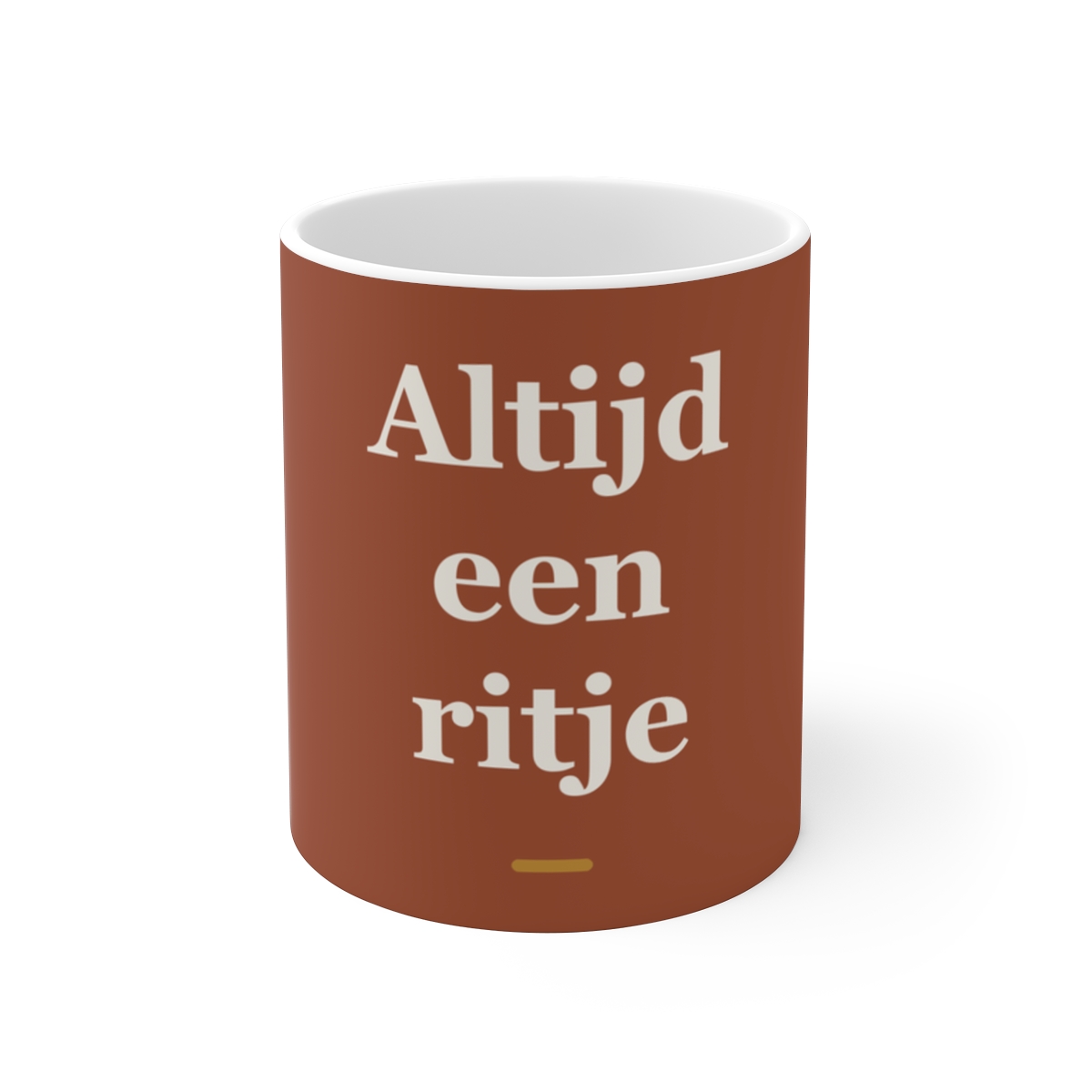 Mok met tekst “Altijd een ritje” — cadeau voor een taxichauffeur